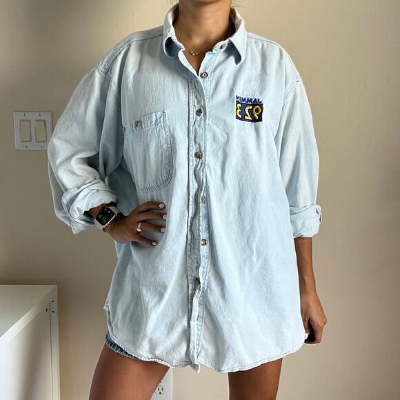 Vintage 90's JAMMIN 92.3 Button Down Chambray Shirt USA Made Size XL - Picture 10 of 12